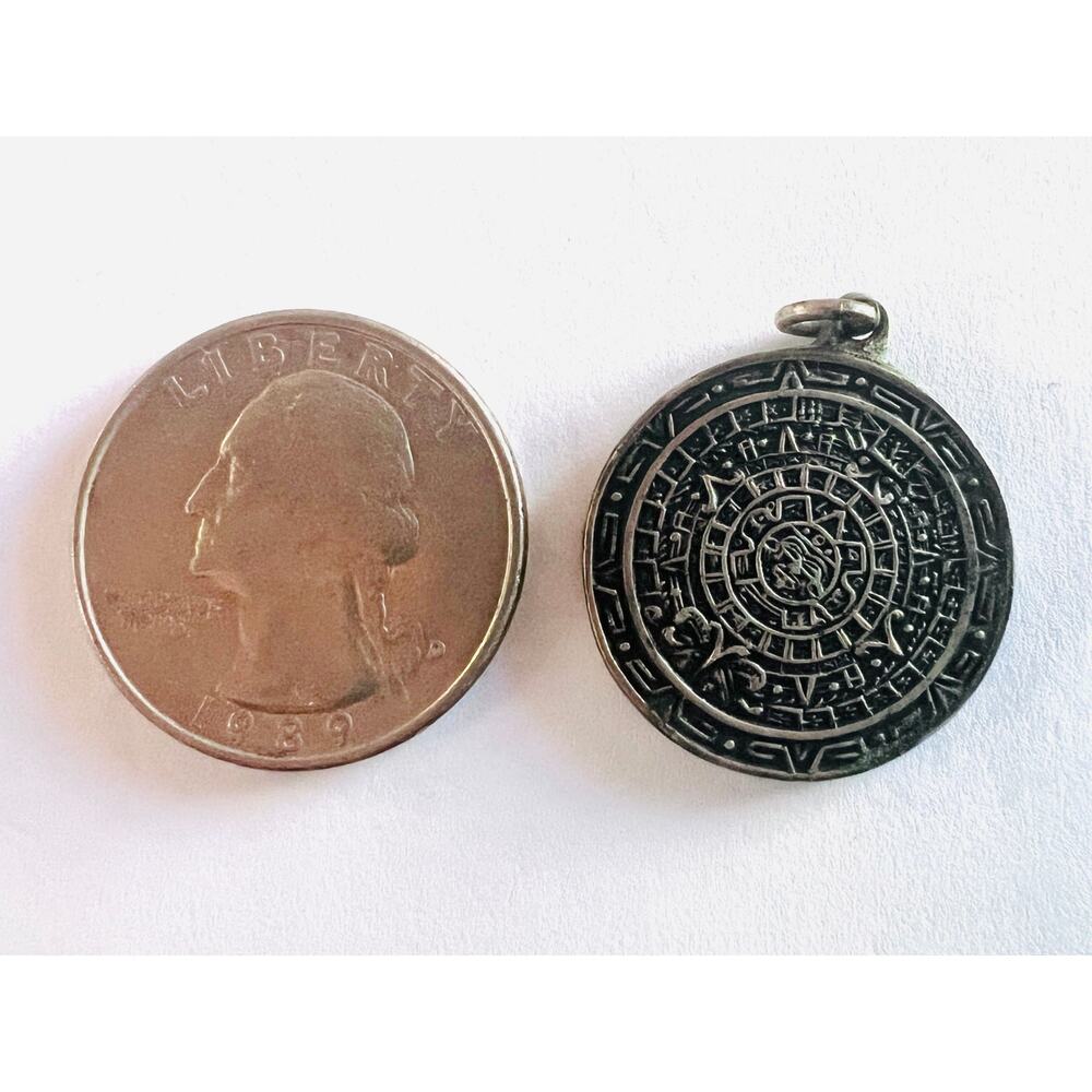Vintage Mexico Sterling Silver Aztec Calendar Pendant Charm MEX 925 - Picture 5 of 5